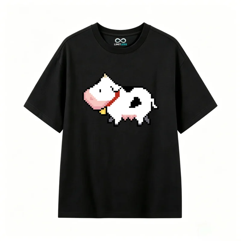 Remera Algodón Estampado Vaca Pixel Art Diseño Casual Premium