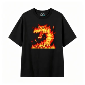 主图_1 Remera Algodón Estampado Pixel Art Dragón Fuego Gaming Moda