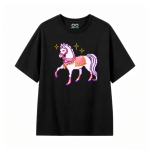 主图_1 Remera Algodón Estampado Pixel Art Caballo Kawaii Trendy