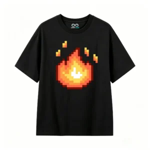主图_1 Remera Algodón Estampado Pixel Art Fuego Gamer Casual Cool