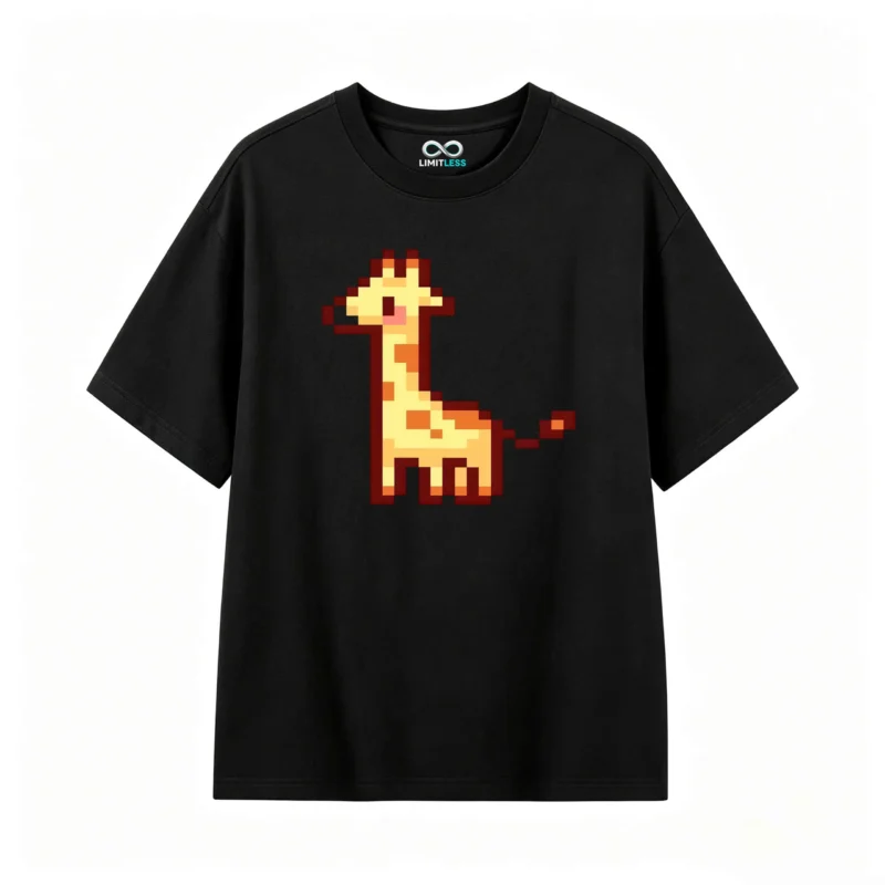 Remera Algodón Estampado Jirafa Pixel Art Diseño Retro Casual