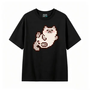 主图_1 Remera Algodón Estampado Gato Pixel Art Kawaii Viral