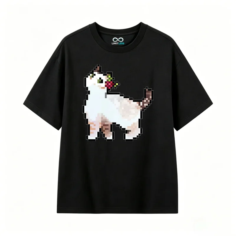 Remera Algodón Estampado Gato Flores Premium Casual Trendy