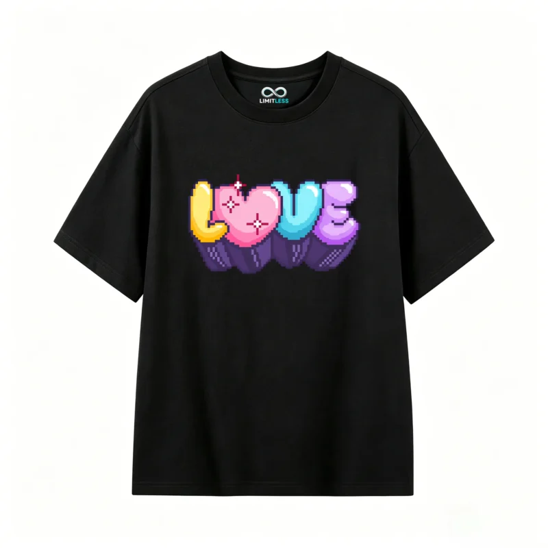 Remera Algodón Estampado Love Pixel Art Diseño Y2K Casual