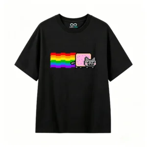 主图_1 Remera Algodón Nyan Cat Arcoíris Pixel Art Estampado Gamer
