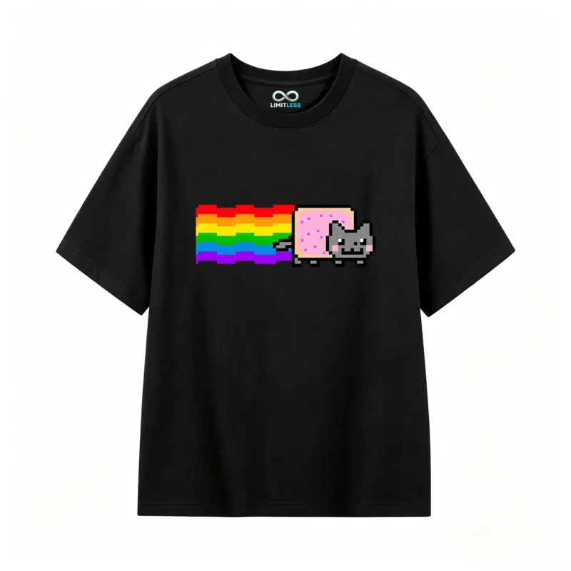 Remera Algodón Nyan Cat Arcoíris Pixel Art Estampado Gamer