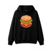 主图_1 Buzo con Capucha Algodón Estampado Hamburguesa Pixel Art Gamer Casual