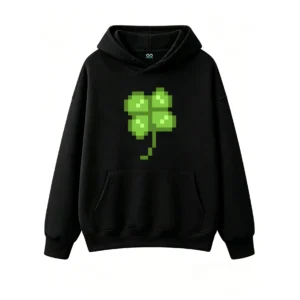 主图_1 Buzo con Capucha Algodón Estampado Trébol Pixel Art Casual Premium