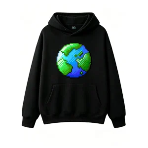 主图_1 Buzo con Capucha Algodón Estampado Pixel Art Mundo Gamer Oversize Premium