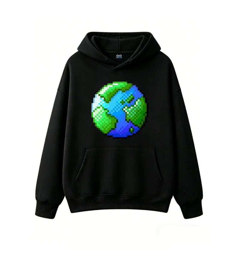 Buzo con Capucha Algodón Estampado Pixel Art Mundo Gamer Oversize Premium