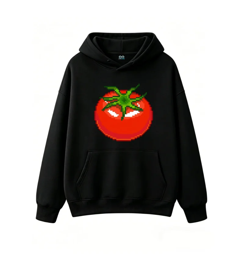 Buzo con Capucha Algodón Estampado Pixel Art Tomate Diseño Retro