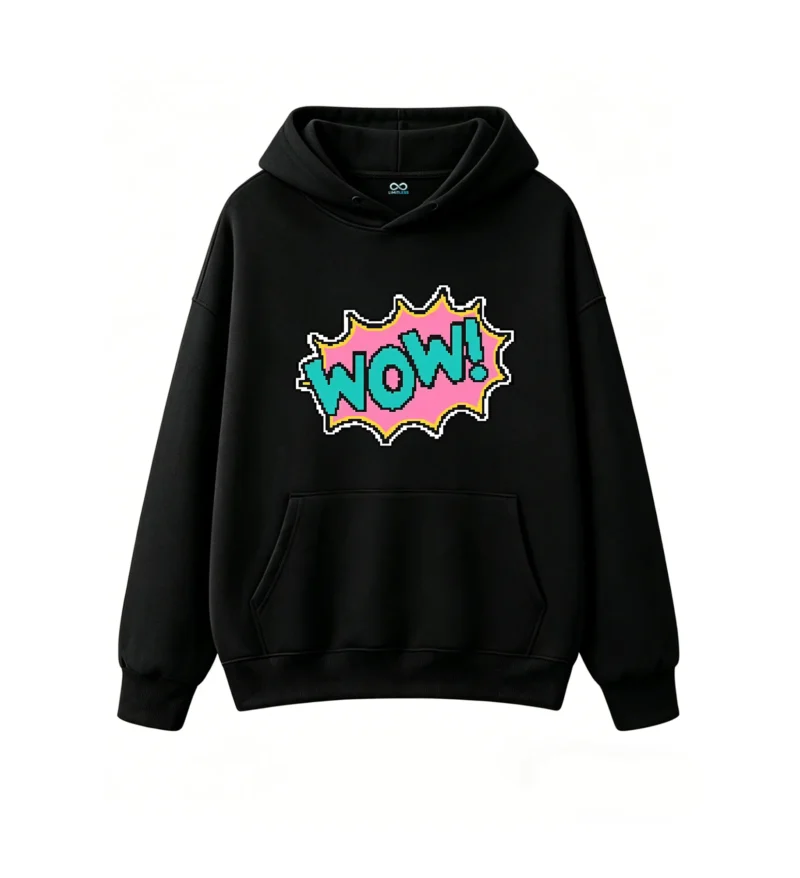 主图_1 Buzo con Capucha Algodón Estampada Wow Diseño Retro Casual Oversize