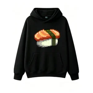 主图_1 Buzo con Capucha Algodón Estampado Sushi Pixel Art Diseño Gamer Casual