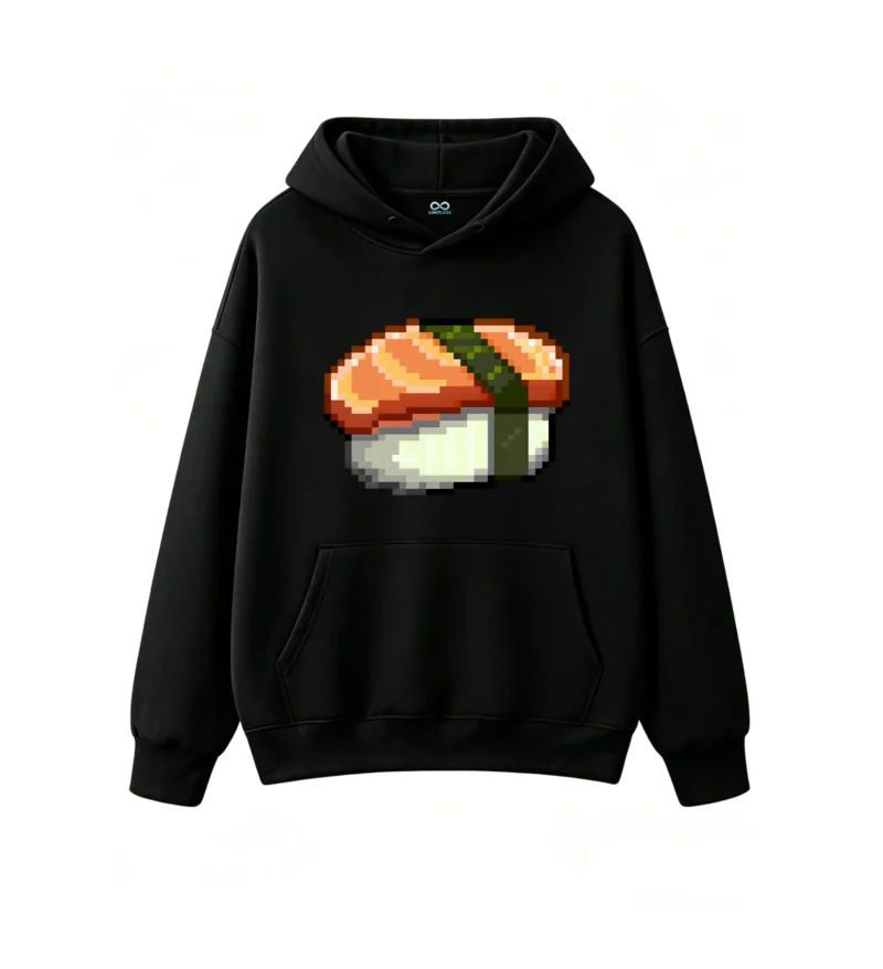 主图_1 Buzo con Capucha Algodón Estampado Sushi Pixel Art Diseño Gamer Casual