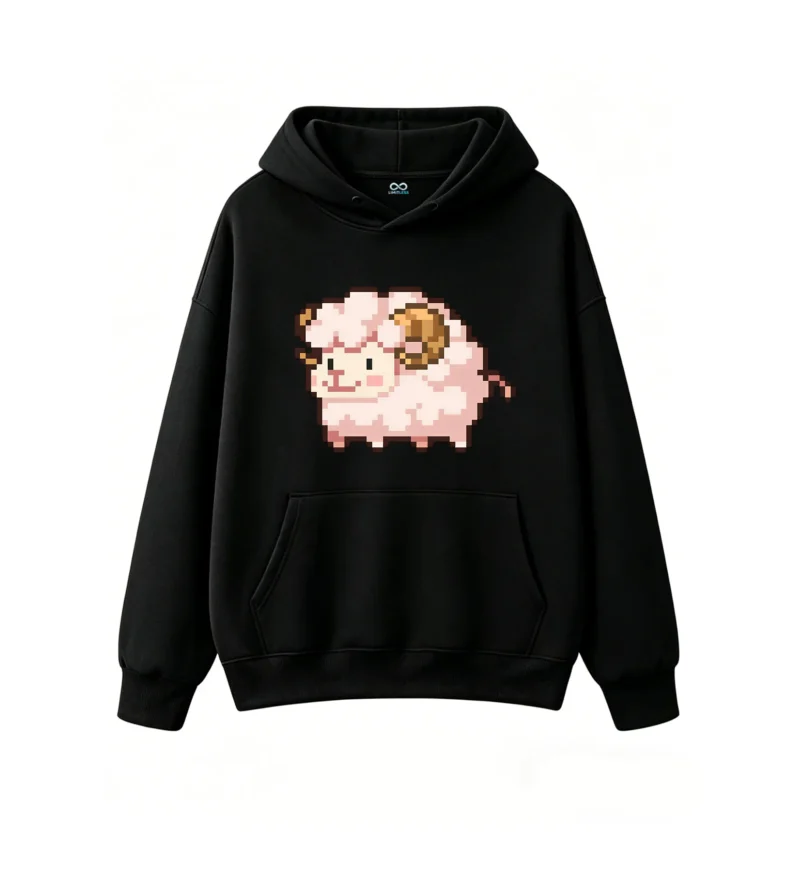 主图_1 Buzo con Capucha Algodón Estampado Oveja Pixel Art Diseño Kawaii Premium