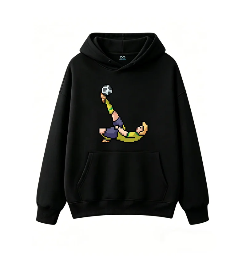 主图_1 Buzo con Capucha Algodón Estampado Pixel Art Fútbol Retro Calidad