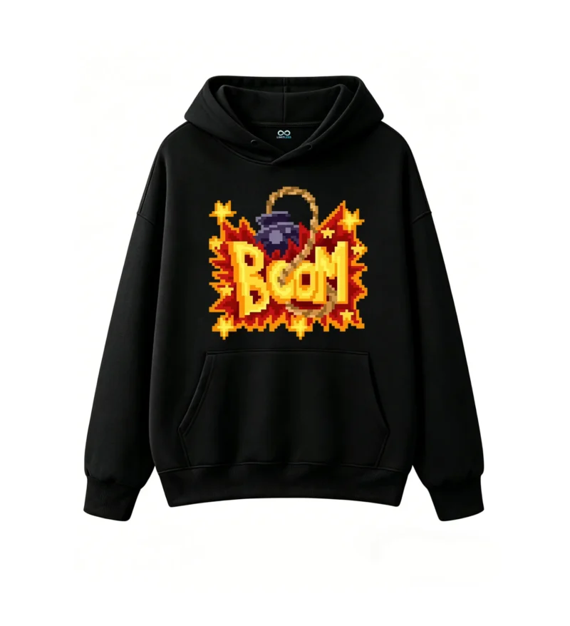 主图_1 Buzo con Capucha Algodón Estampado Pixel Art Boom Diseño Urbano Premium