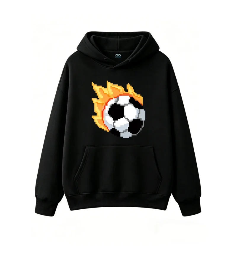 主图_1 Buzo con Capucha Algodón Estampado Pixel Art Fuego Urbano Premium