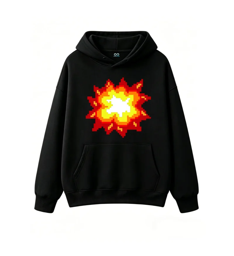 主图_1 Buzo con Capucha Algodón Estampado Explosión Pixel Art Calidad Premium