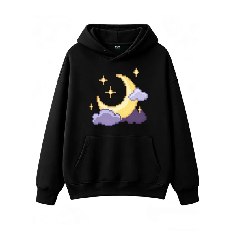 Buzo con Capucha Algodón Estampado Pixel Art Luna Noche Premium