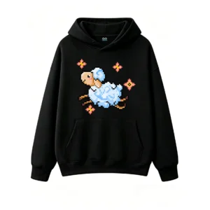 主图_1 Buzo con Capucha Algodón Estampado Oveja Pixel Art Diseño Kawaii
