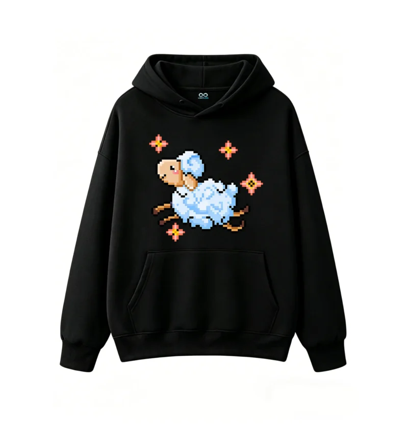 主图_1 Buzo con Capucha Algodón Estampado Oveja Pixel Art Diseño Kawaii