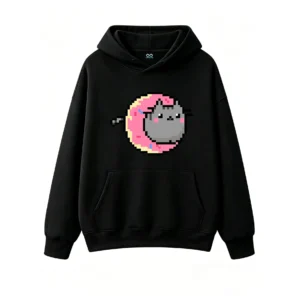主图_1 Buzo con Capucha Algodón Gato Pixel Art Donut Kawaii Diseño Premium