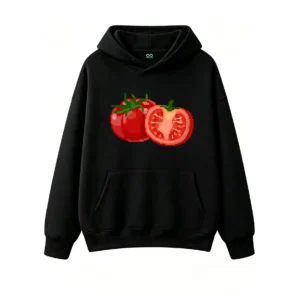 主图_1 Buzo con Capucha Algodón Estampado Tomate Pixel Art Diseño Casual Top