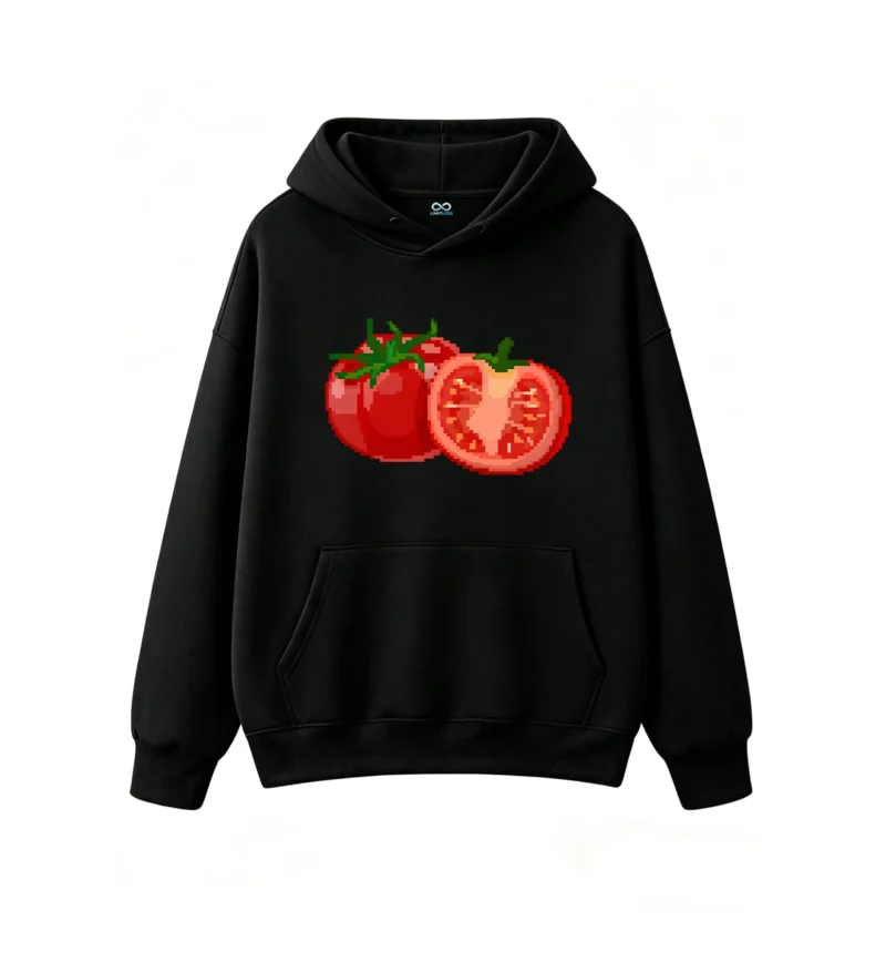Buzo con Capucha Algodón Estampado Tomate Pixel Art Diseño Casual Top