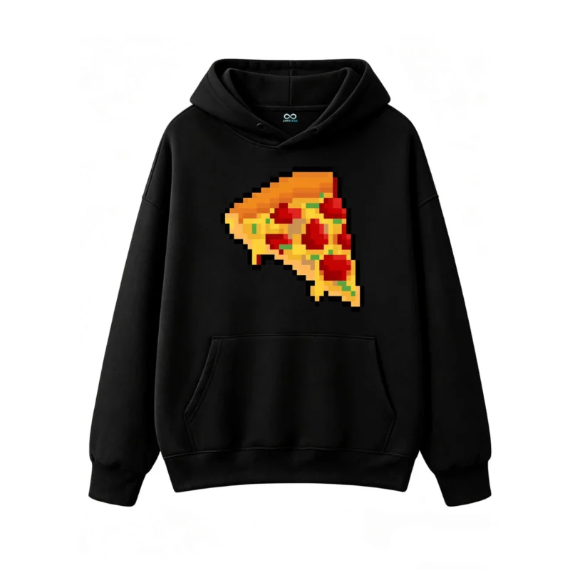 Buzo con Capucha Algodón Estampado Pizza Pixel Art Diseño Casual Premium
