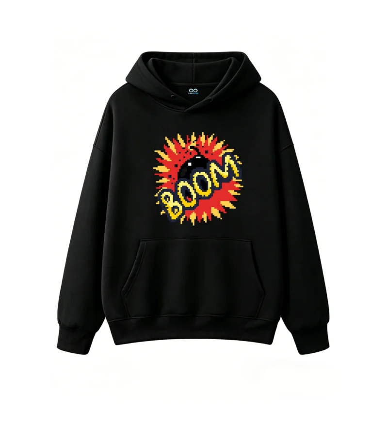 主图_1 Buzo con Capucha Algodón Estampado Boom Comic Pixel Art Urbana Casual