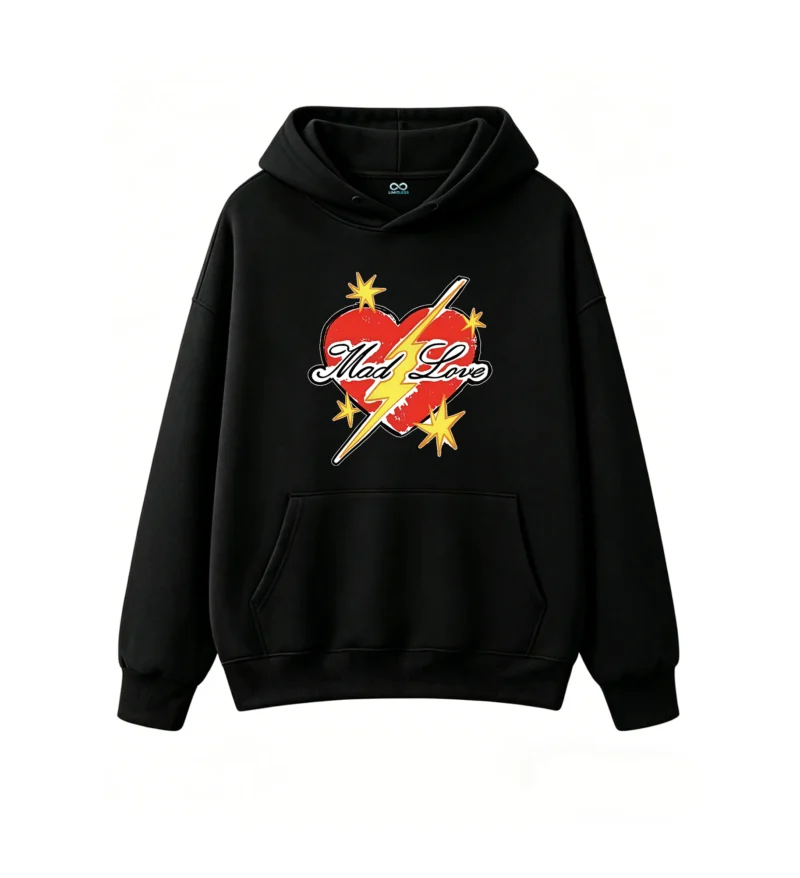 主图_1 Buzo con Capucha Algodón Estampado Corazón Rayo Diseño Urbano Premium