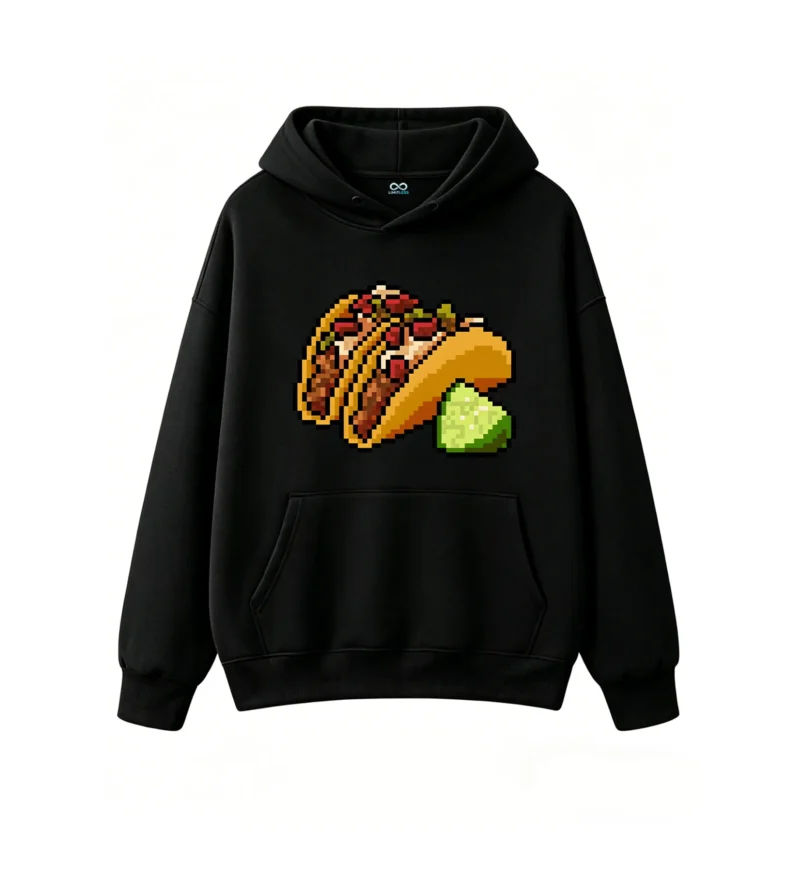 主图_1 Buzo con Capucha Algodón Estampado Tacos Pixel Art Diseño Original Trendy