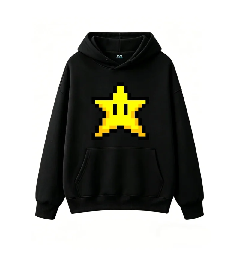 主图_1 Buzo con Capucha Algodón Estampado Pixel Star Gaming Retro Oversize