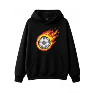 Buzo con Capucha Algodón Estampa Pelota Pixel Art Diseño Fuego Gamer