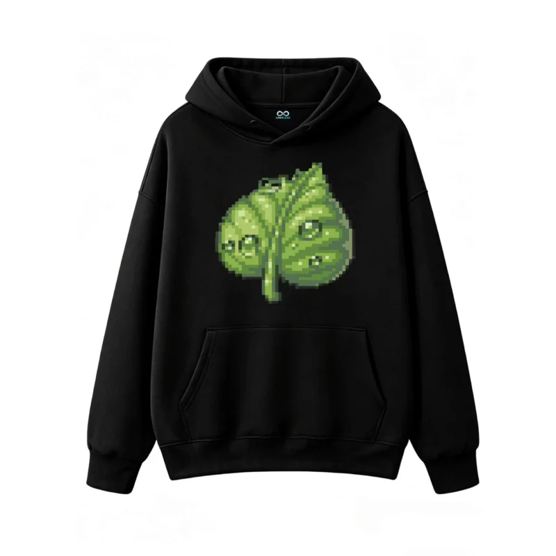 Buzo con Capucha Algodón Estampado Pixel Art Hoja Estilo Vintage Casual