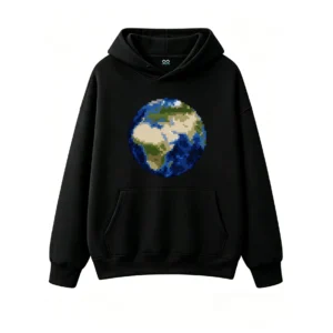 主图_1 Buzo con Capucha Algodón Estampado Planeta Tierra Pixel Art Casual