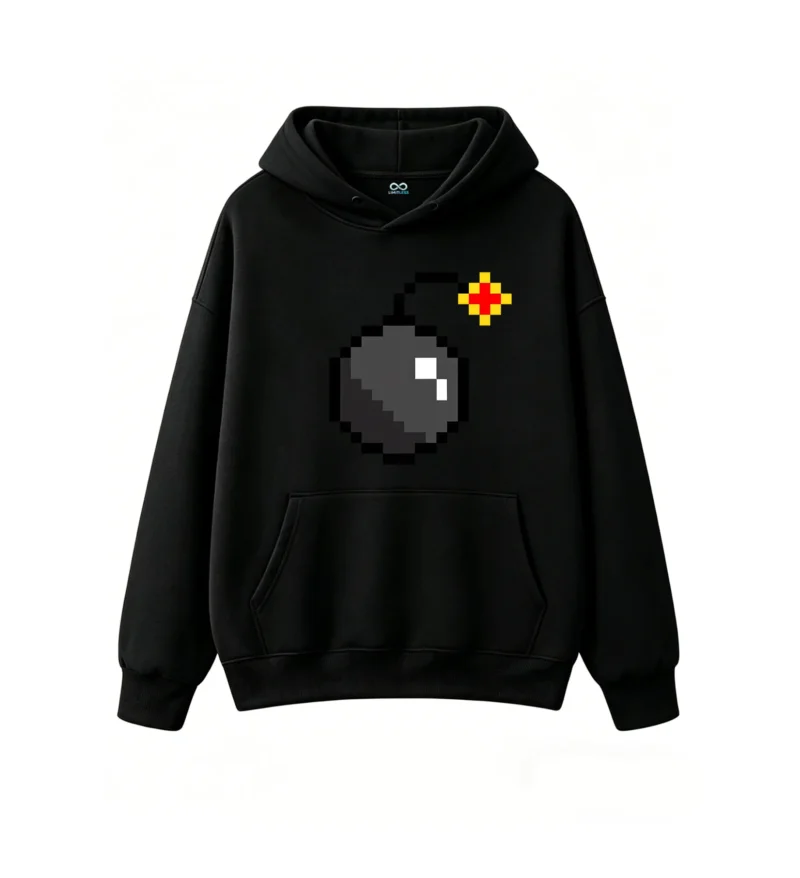 Buzo con Capucha Algodón Estampado Pixel Art Bomba Gamer Calidad