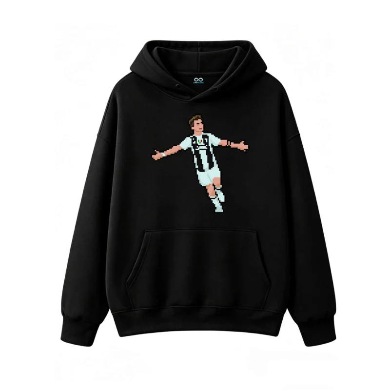 Buzo con Capucha Algodón Pixel Art Futbolista Juventus Diseño Premium