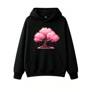 主图_1 Buzo con Capucha Algodón Estampado Pixel Art Cerezo Japonés Casual