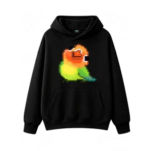 主图_1 Buzo con Capucha Algodón Estampado Pixel Art Loro Diseño Original Cool