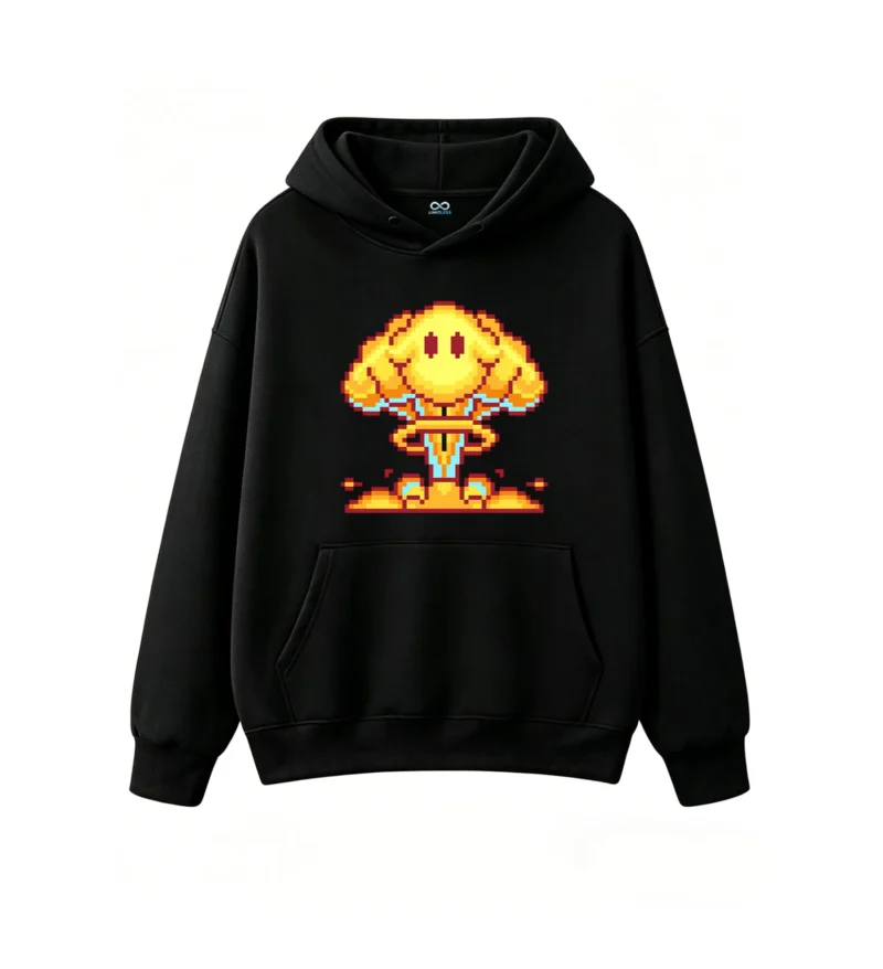 Buzo con Capucha Algodón Estampado Pixel Art Retro Gaming Casual