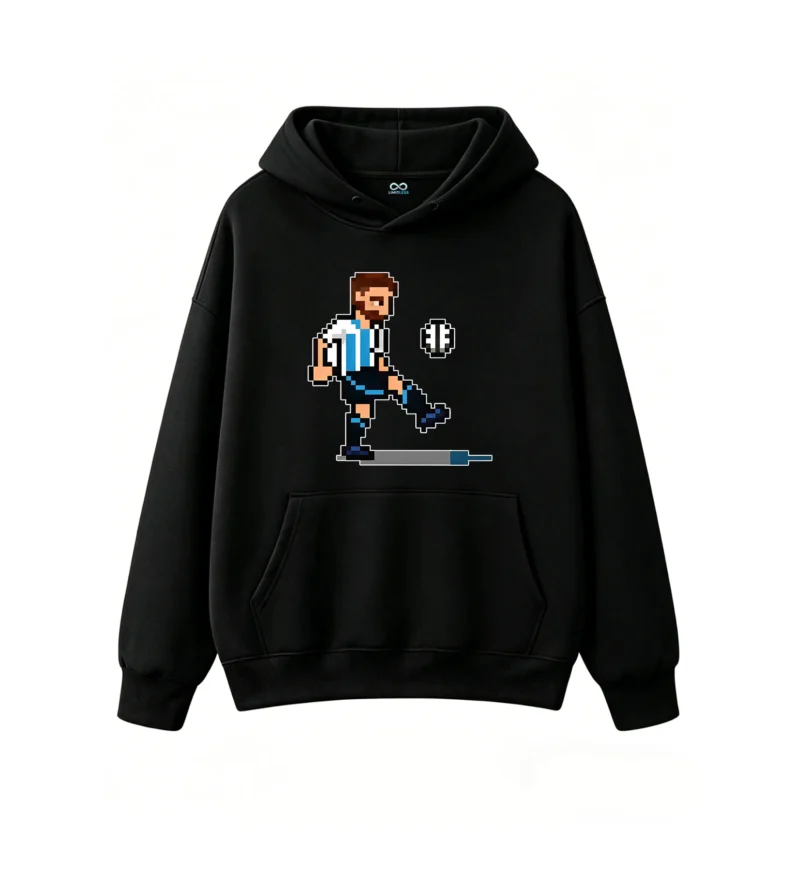 Buzo con Capucha Algodón Estampado Pixel Art Futbol Retro Original