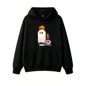 主图_1 Buzo con Capucha Algodón Estampado Pixel Art Halloween Fantasma Calavera