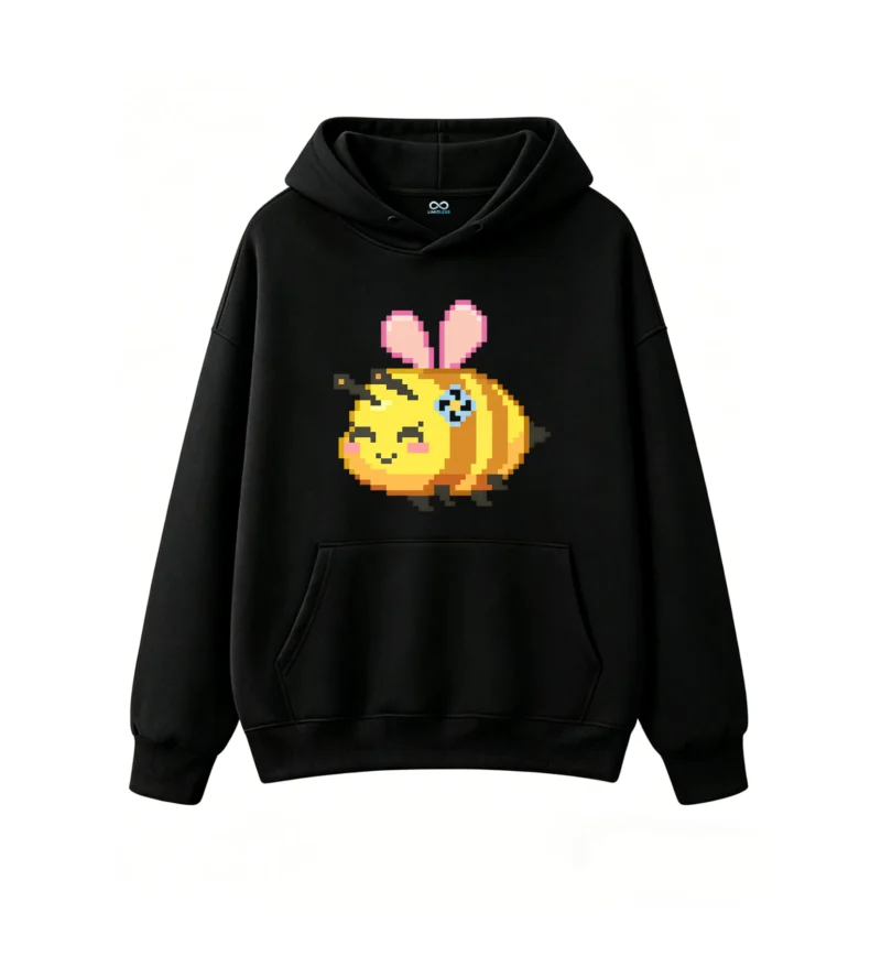 主图_1 Buzo con Capucha Algodón Estampado Abeja Pixel Art Diseño Kawaii