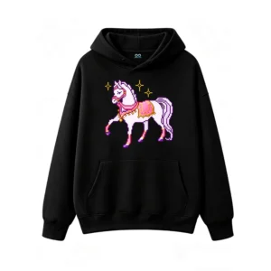 主图_1 Buzo con Capucha Algodón Estampado Caballo Pixel Art Estilo Kawaii