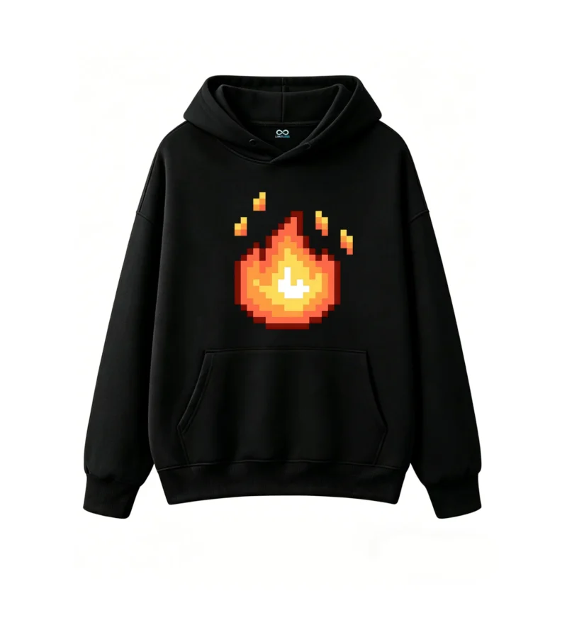 Buzo con Capucha Algodón Estampado Pixel Art Fuego Gaming Premium