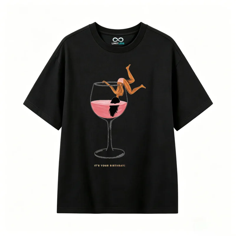 主图_1 Remera Algodón Estampada Copa Vino Birthday Fiesta Premium