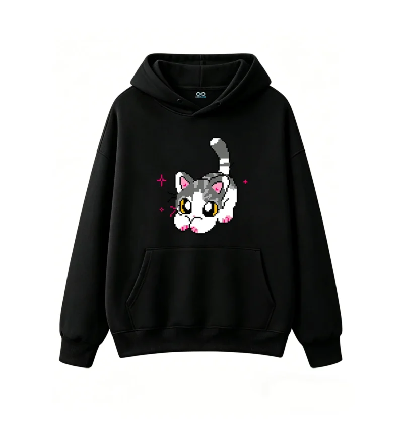 主图_1 Buzo con Capucha Algodón Estampado Gato Estilo Retro Oversize