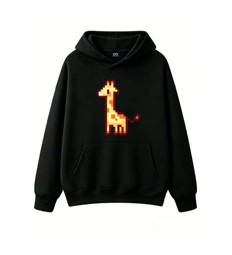 主图_1 Buzo con Capucha Algodón Estampado Jirafa Pixel Art Casual Premium